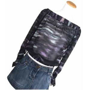 Guess Bateau Neckline Black Purple Sheer Top